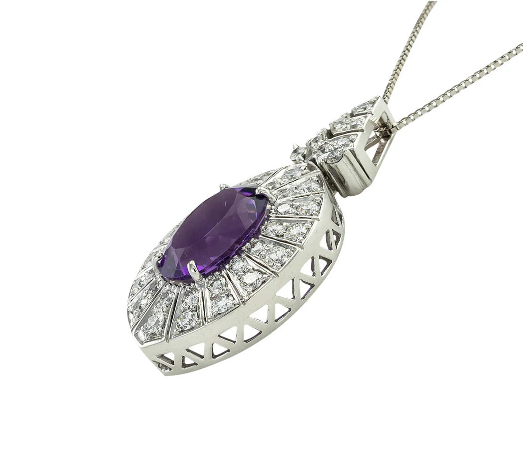 Amethyst Diamond White Gold Pendant Necklace