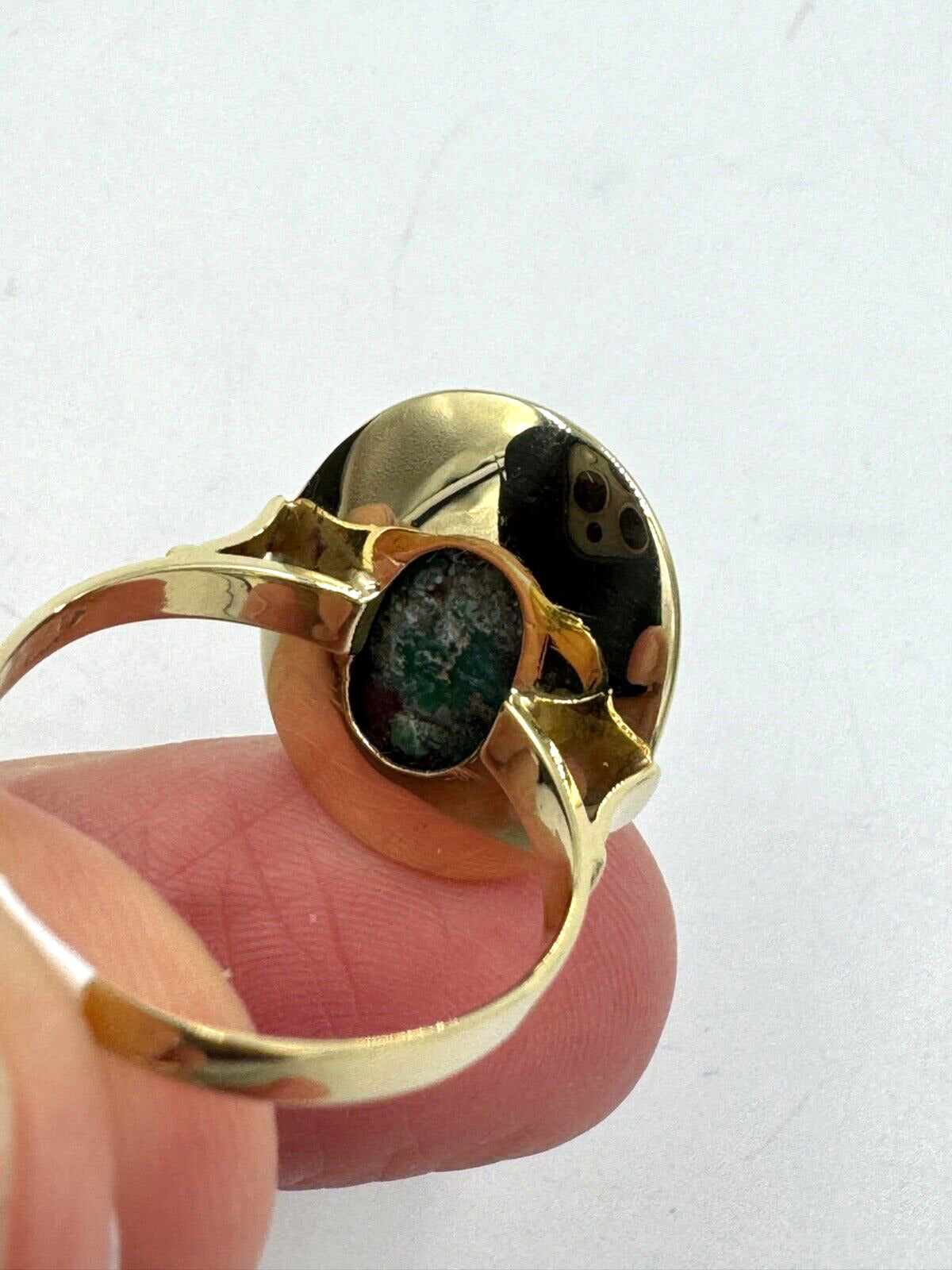 Vintage 14k Gold Turquoise Cabochon Ring signed size 9.75