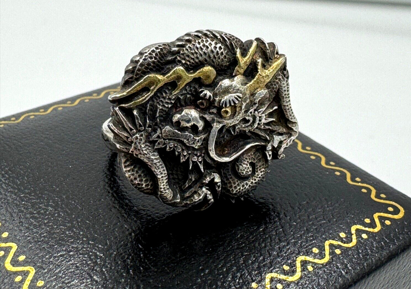 Antique Chinese Dragon Silver Mixed metals Ring