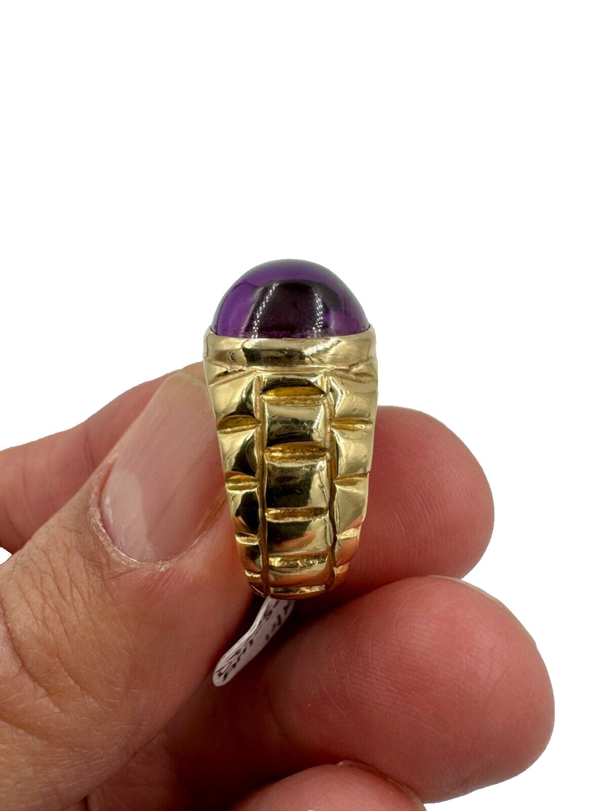 Estate Amethyst Cabochon 14k Yellow Gold Ring Chunky