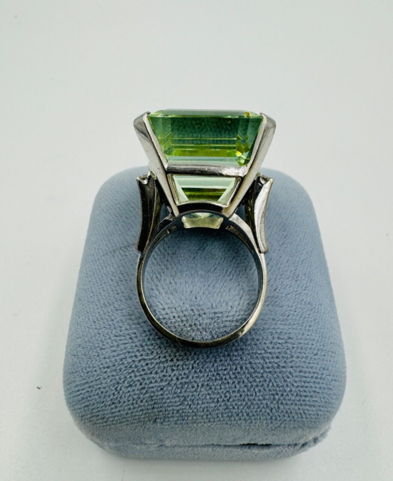 Huge Emerald Cut Green Beryl 14K White Gold Cocktail Ring