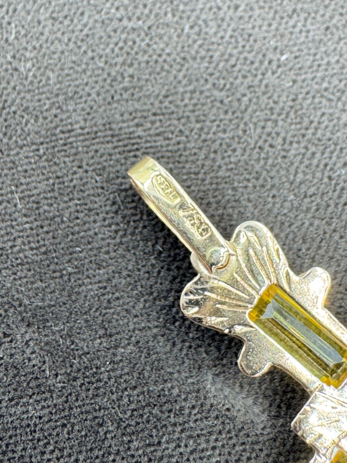 Estate Italian 18k Yellow Gold Diamond and Yellow Stone Cross Pendant