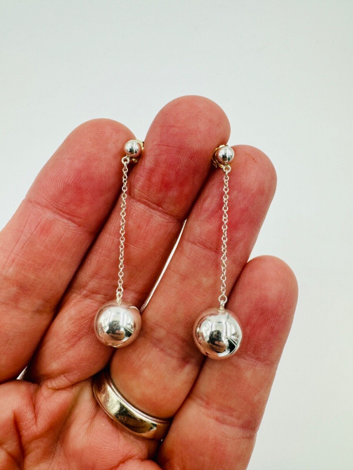 Tiffany & Co. Sterling Silver HardWear Ball Drop Dangle 10mm Earrings Box Pouch