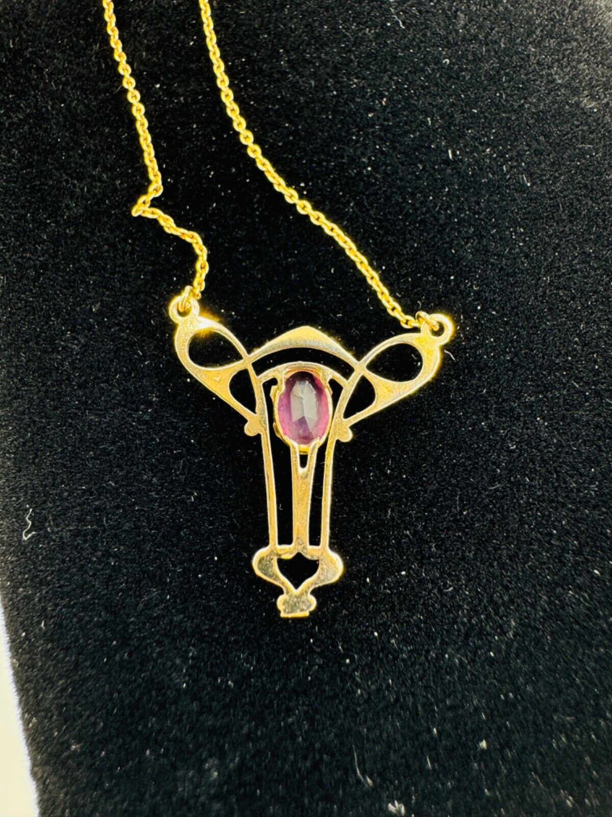 Antique Art Nouveau 14k Gold Amethyst LAVALIER Dangle Pendant