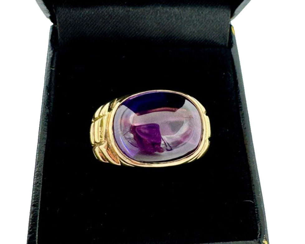 Estate Amethyst Cabochon 14k Yellow Gold Ring Chunky