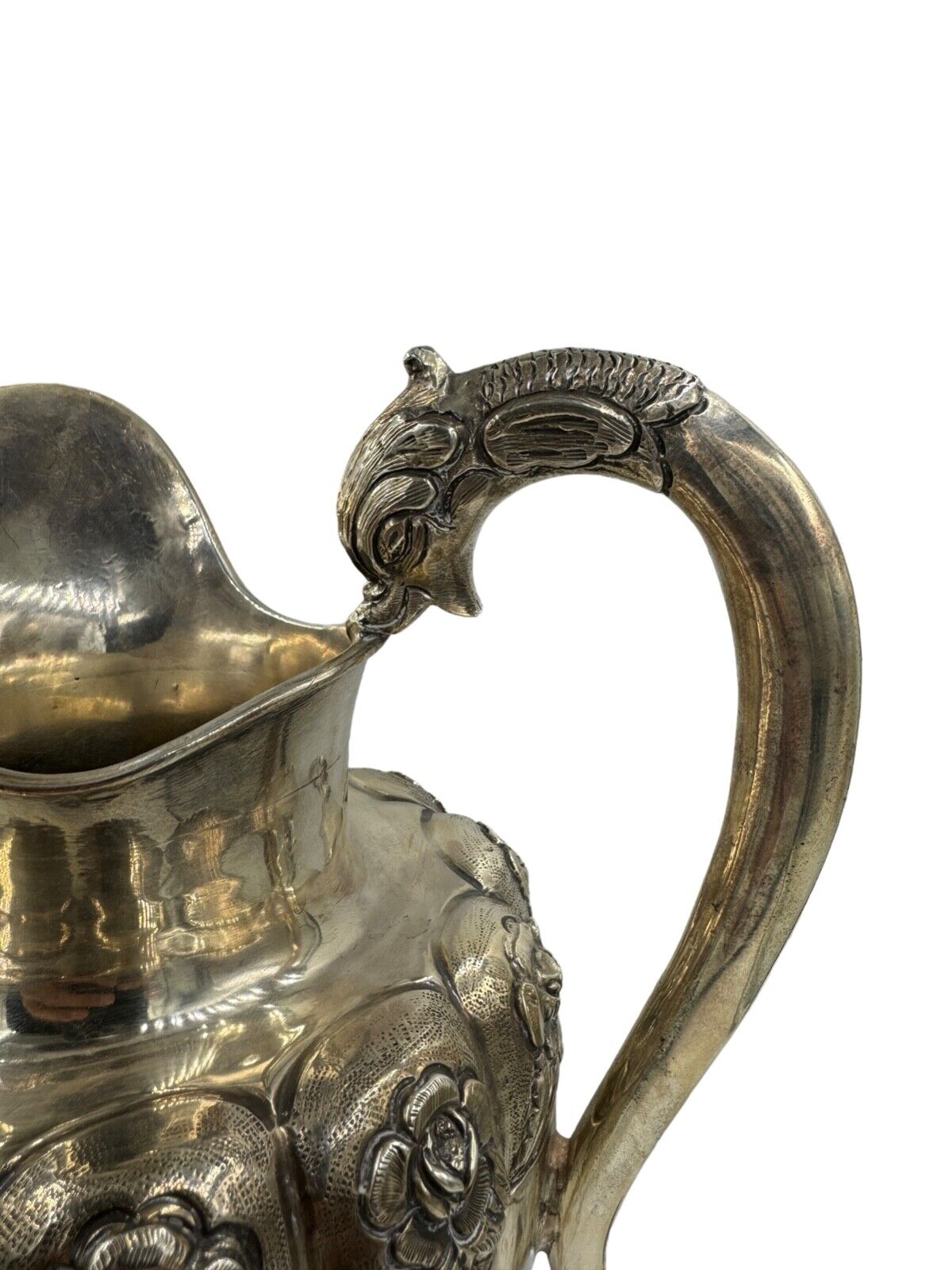 1940's Sterling Silver Water Pitcher From Mexico Fish Handle 11"