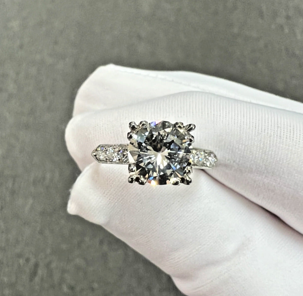 1950s GIA 2.42 Carats Diamond Platinum Engagement Ring