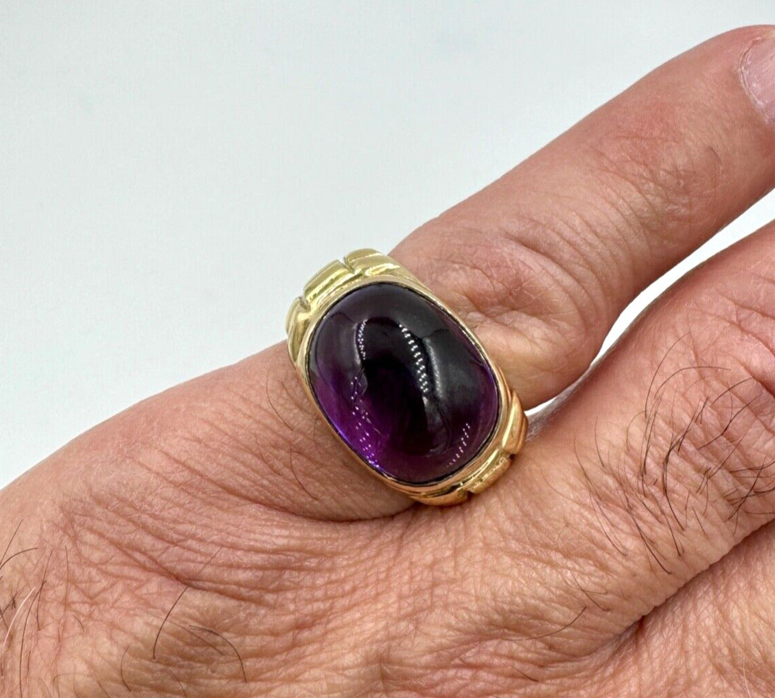 Estate Amethyst Cabochon 14k Yellow Gold Ring Chunky