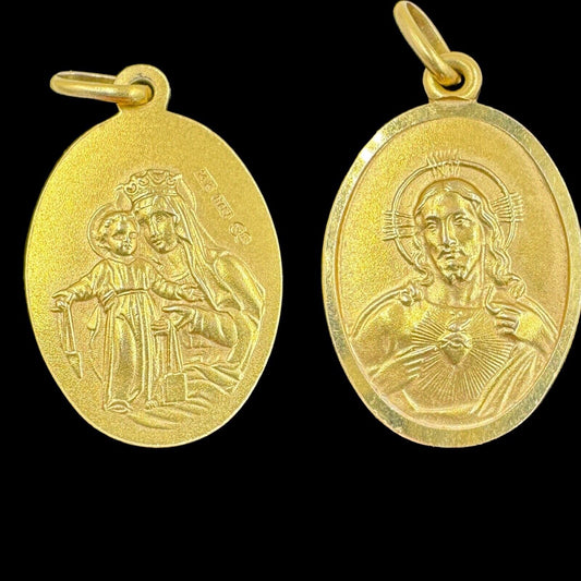 14k Solid Yellow GOLD Jesus Christ Virgin Mother Mary Religious Pendant Medal