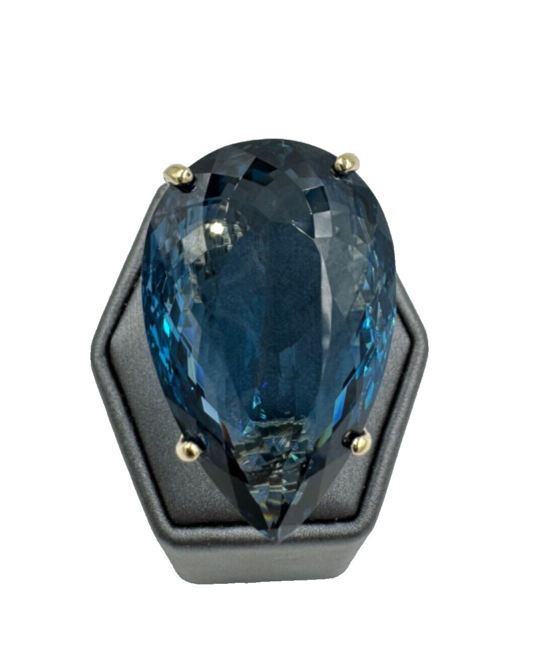 Huge London Blue Topaz 14K Yellow Gold Cocktail Ring 57.00cts Pear Shape