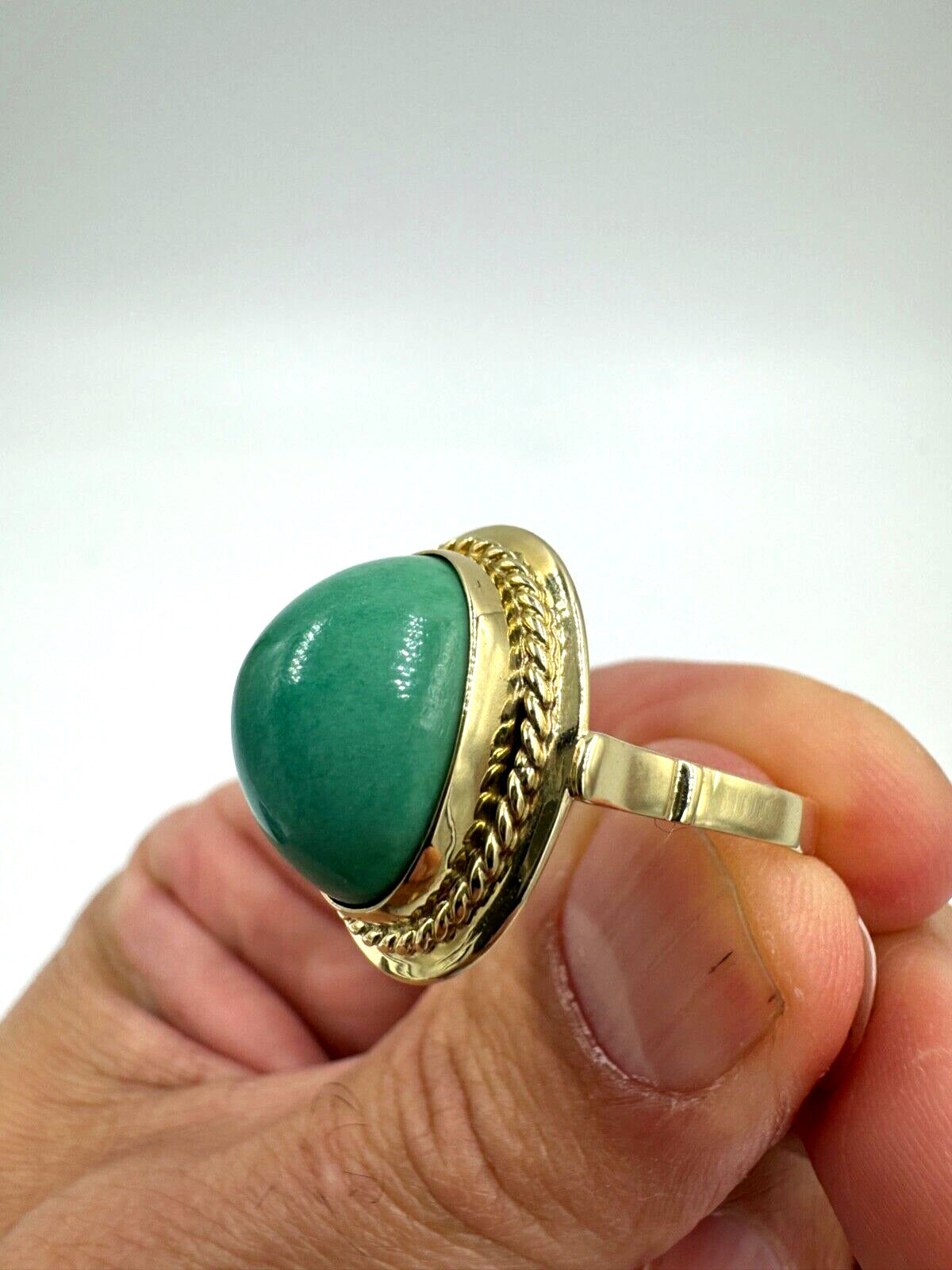 Vintage 14k Gold Turquoise Cabochon Ring signed size 9.75