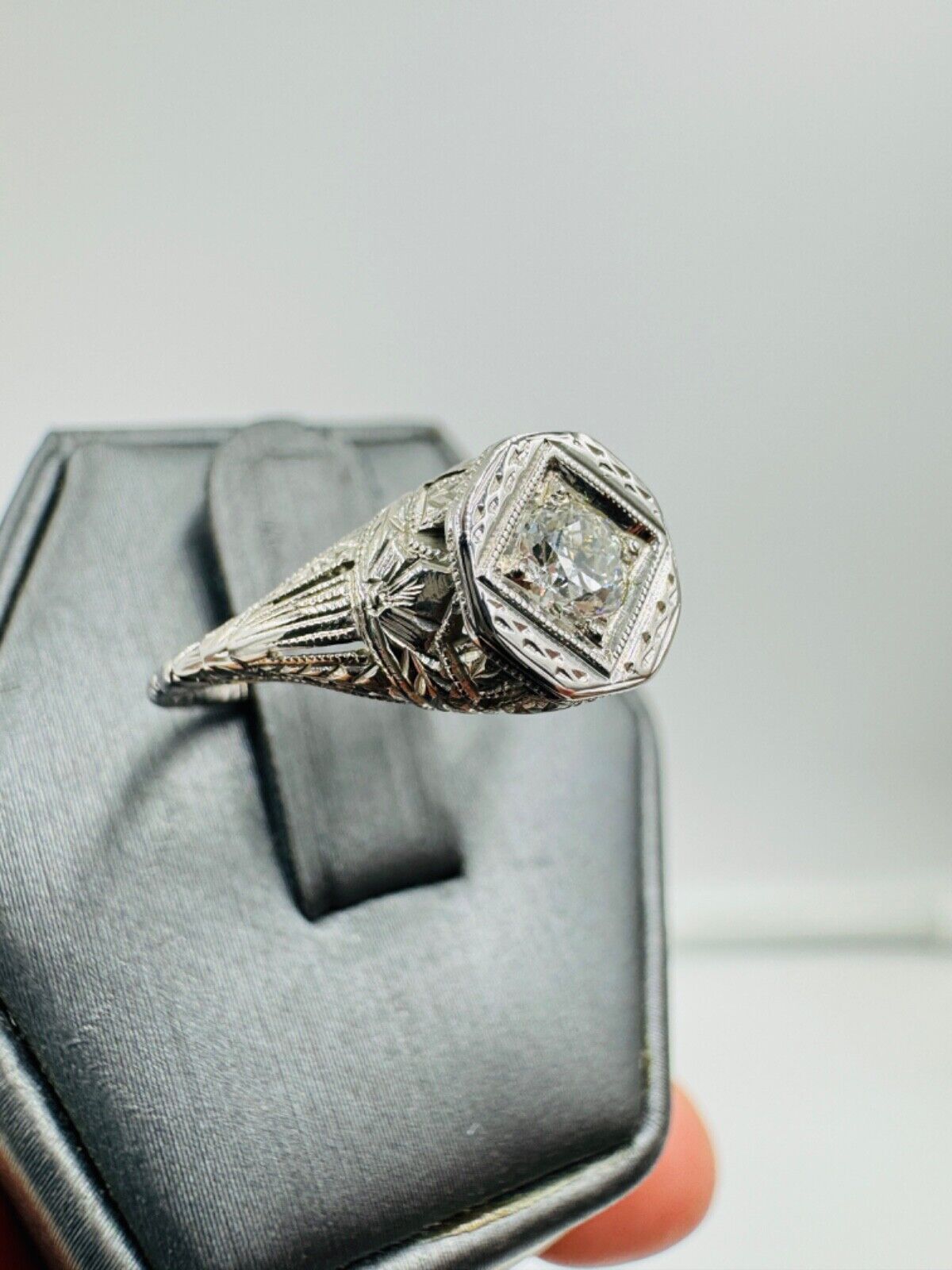 Antique Art Nouveau Belais 18k Gold European Diamond Engagement Ring