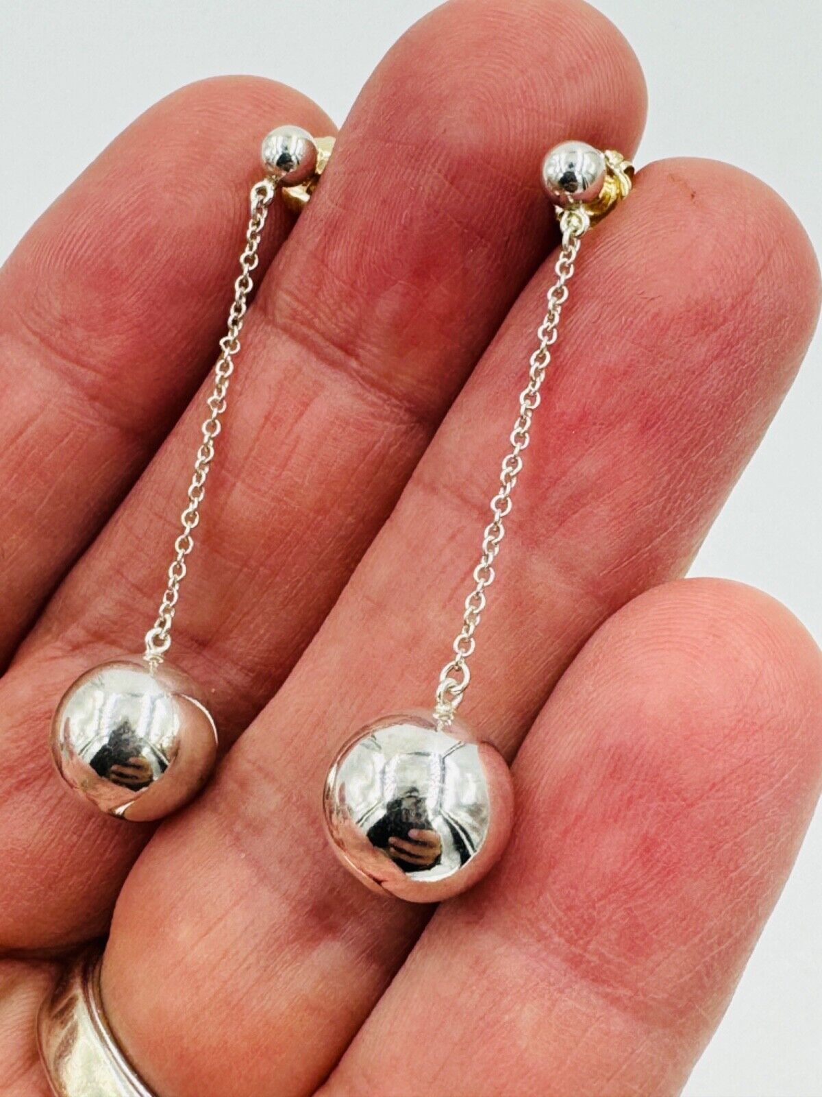 Tiffany & Co. Sterling Silver HardWear Ball Drop Dangle 10mm Earrings Box Pouch
