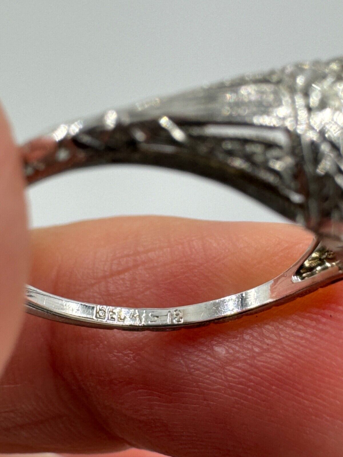 Antique Art Nouveau Belais 18k Gold European Diamond Engagement Ring
