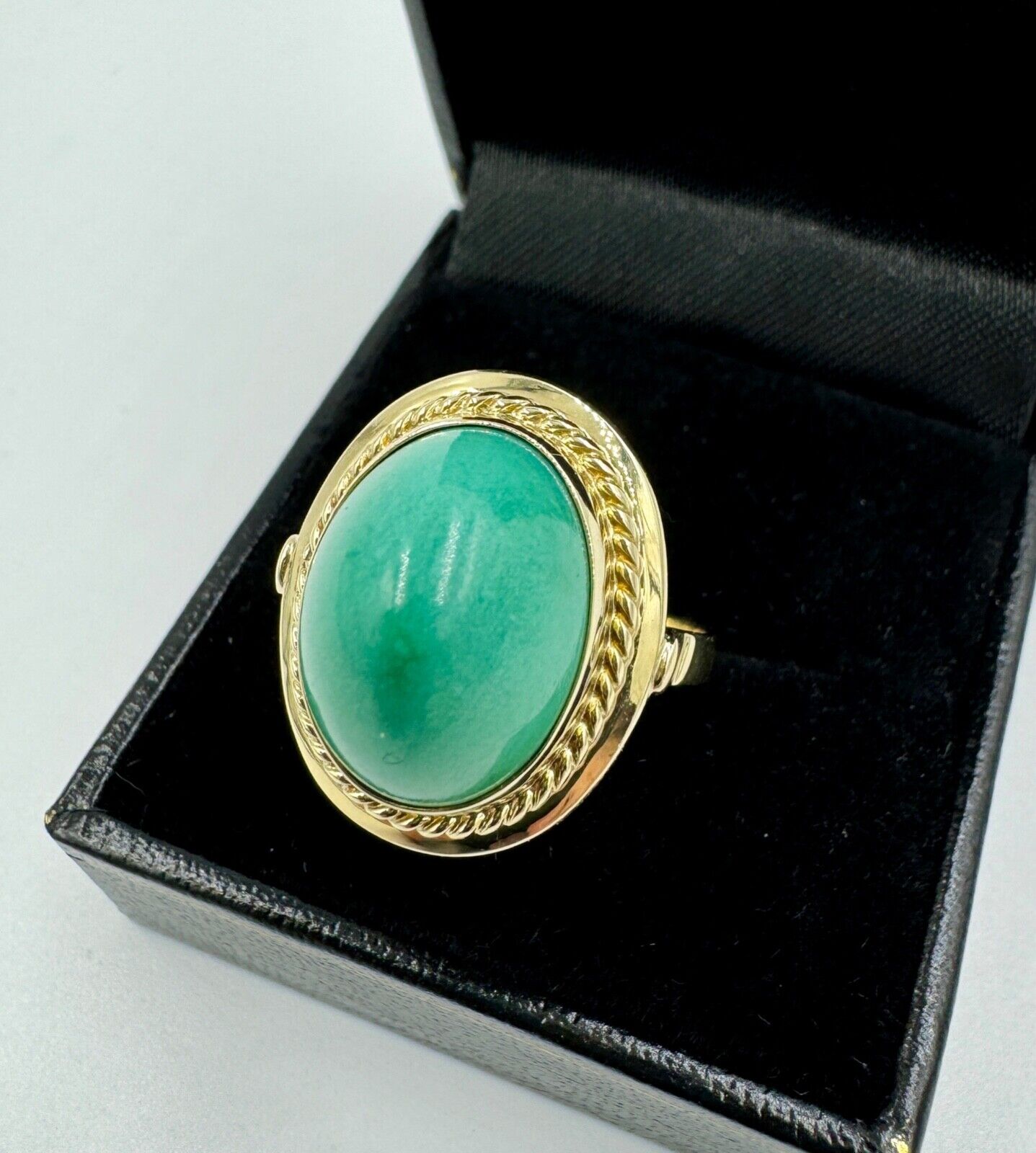 Vintage 14k Gold Turquoise Cabochon Ring signed size 9.75