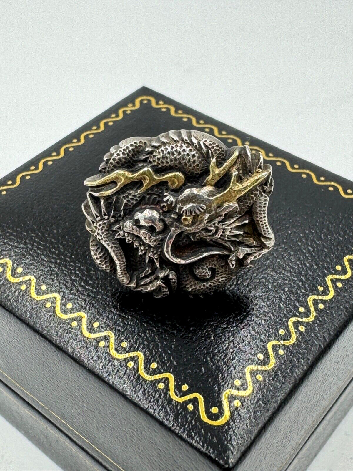 Antique Chinese Dragon Silver Mixed metals Ring