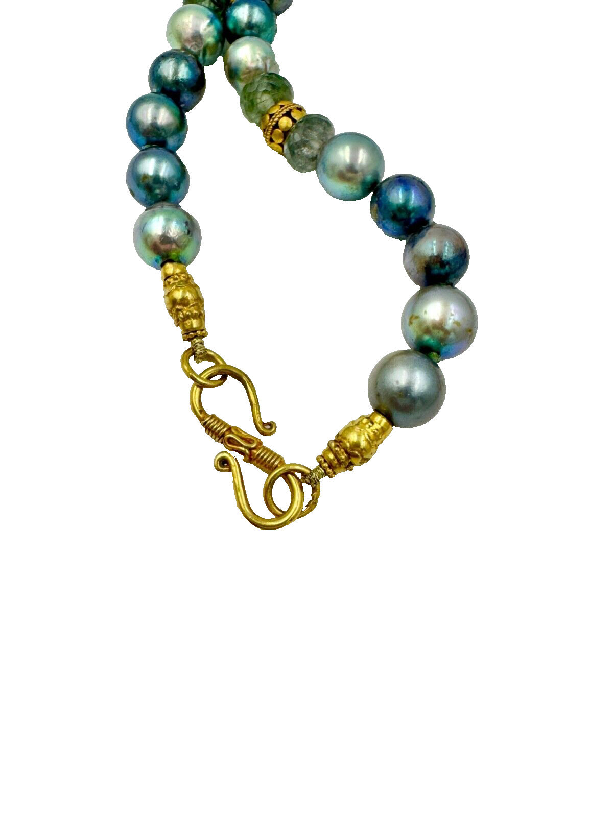 21k gold blue Pearl Strand Necklace with Gold Quartz Spacers
