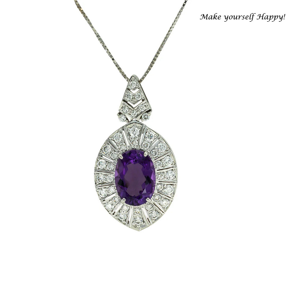 Amethyst Diamond White Gold Pendant Necklace