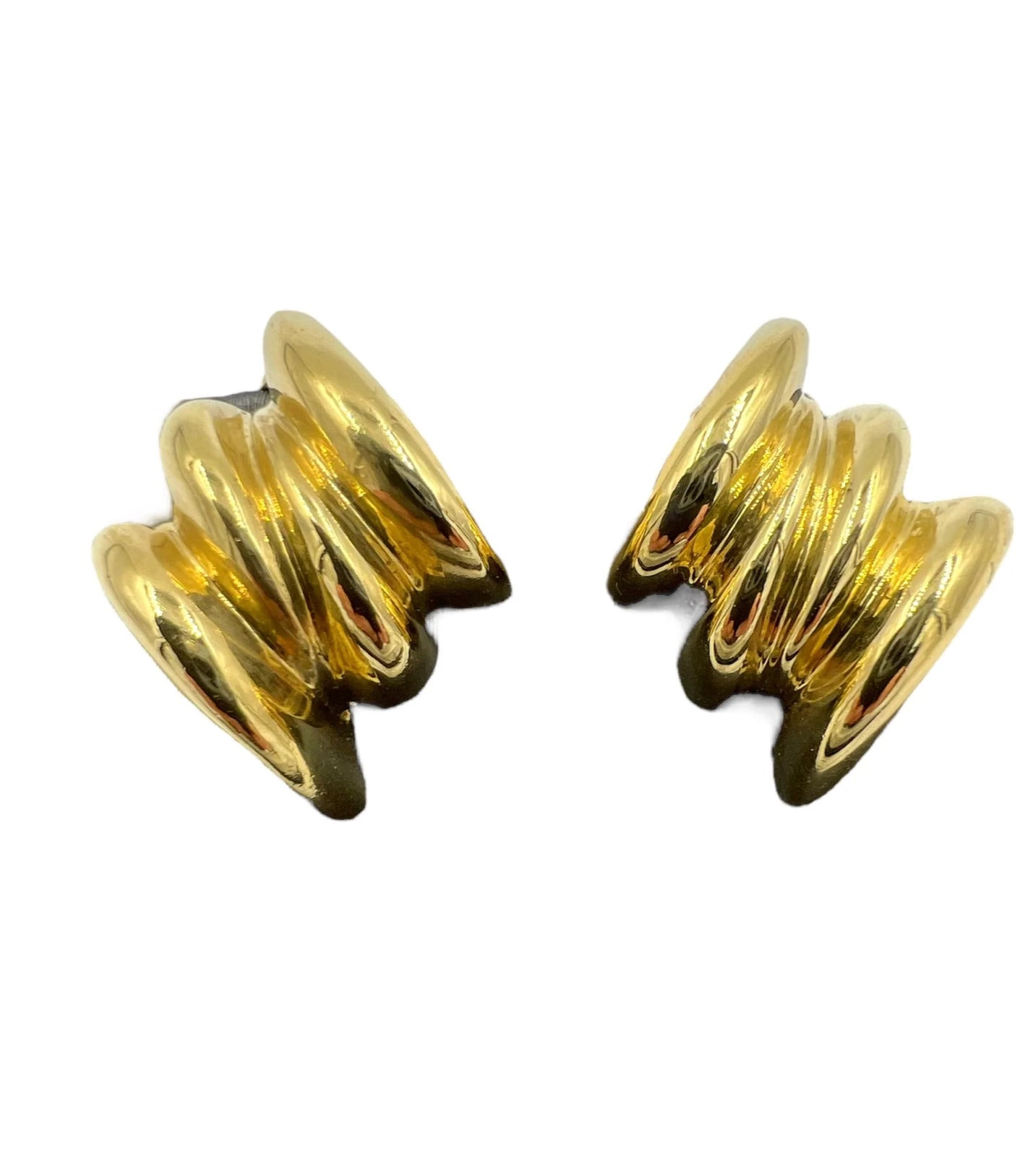 Estate Tiffany Ribbed Yellow Gold Clip On Earrings