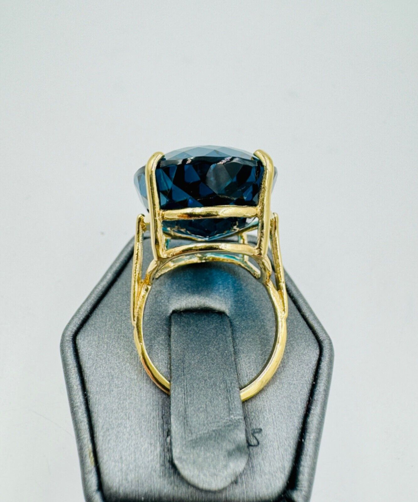 Huge London Blue Topaz 14K Yellow Gold Cocktail Ring 57.00cts Pear Shape