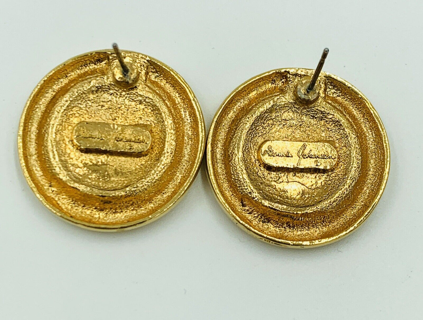 Signed Ginnie Johanson Red Poured Enamel pierced Earrings Vintage