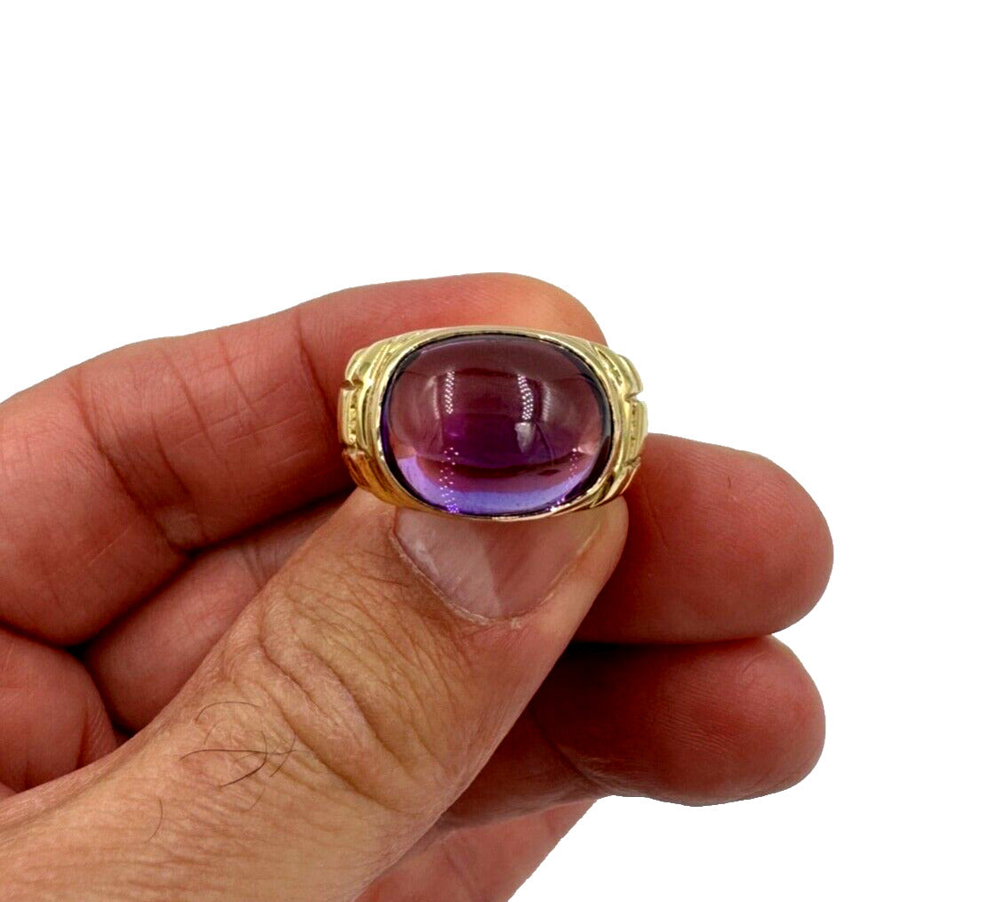 Estate Amethyst Cabochon 14k Yellow Gold Ring Chunky