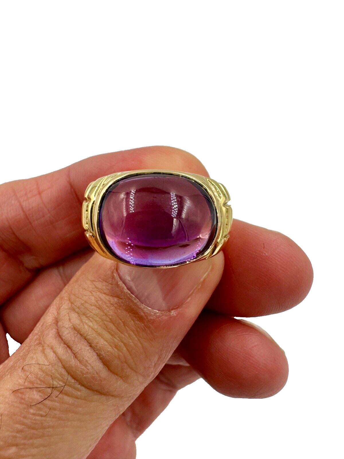 Estate Amethyst Cabochon 14k Yellow Gold Ring Chunky