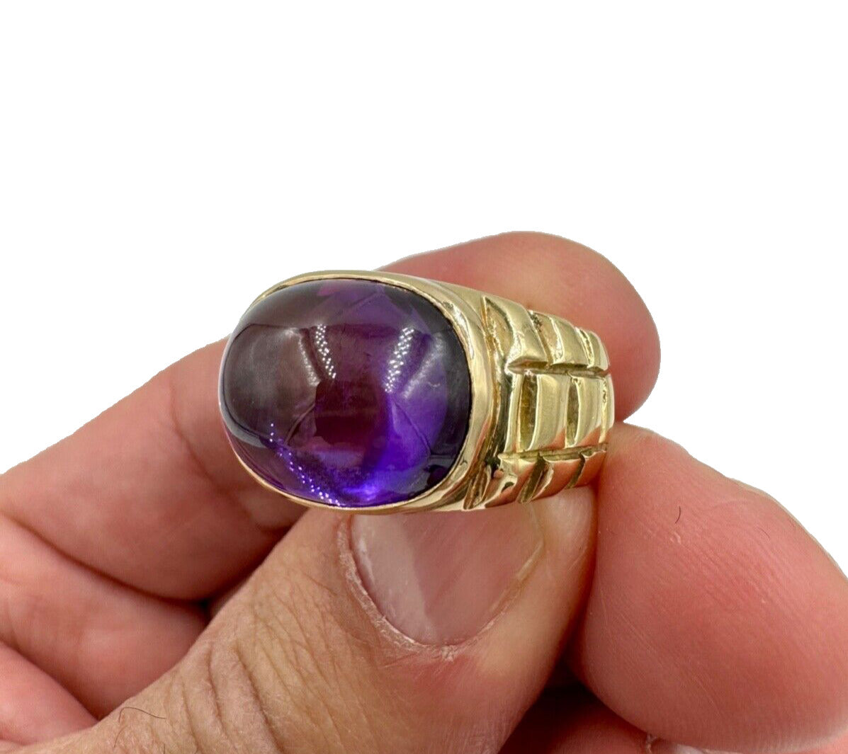 Estate Amethyst Cabochon 14k Yellow Gold Ring Chunky