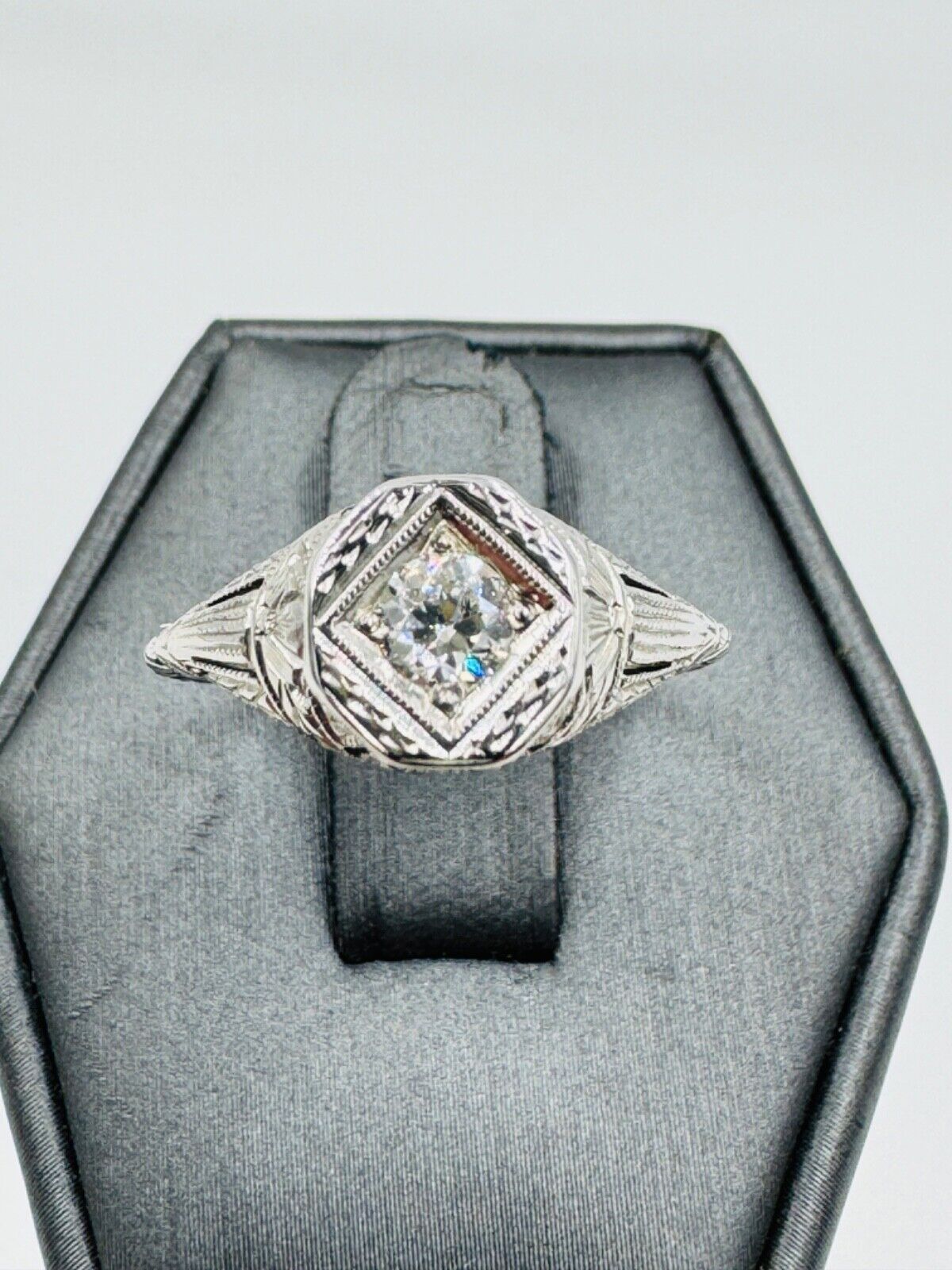 Antique Art Nouveau Belais 18k Gold European Diamond Engagement Ring