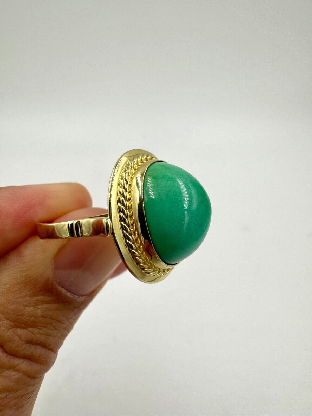 Vintage 14k Gold Turquoise Cabochon Ring signed size 9.75