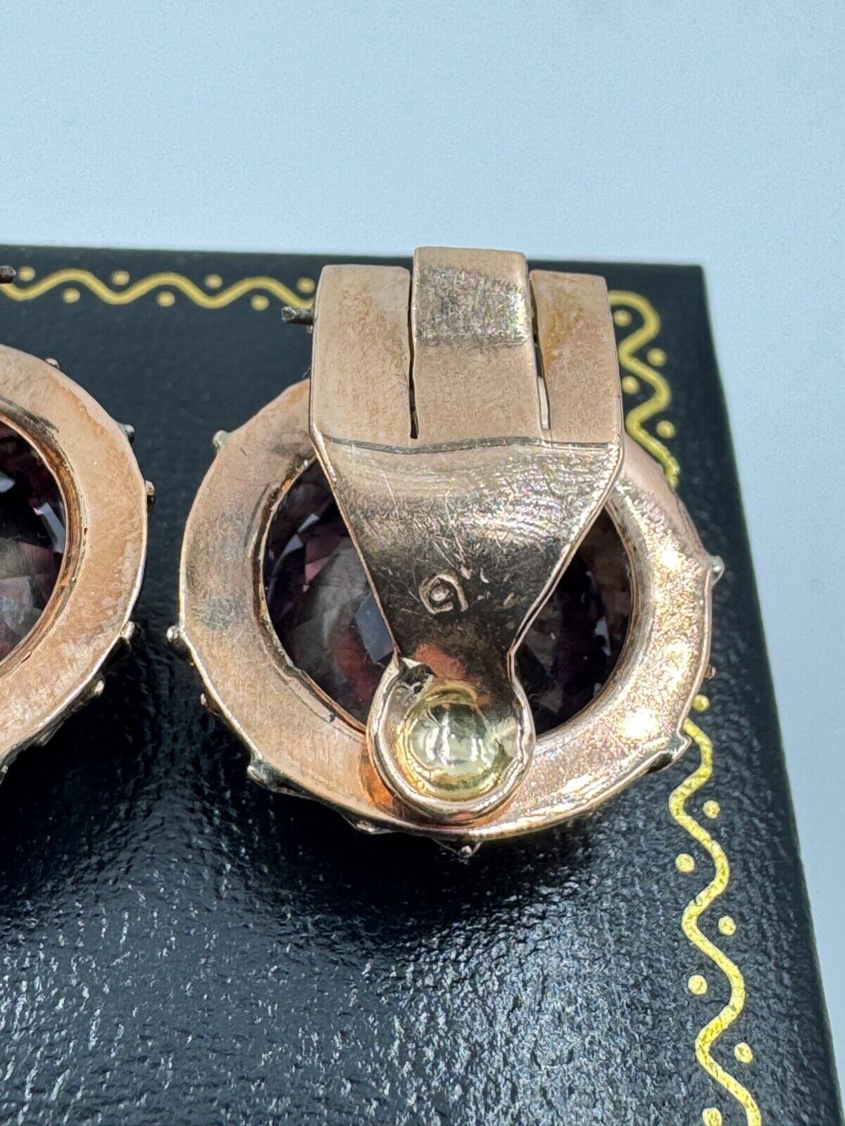 Vintage 9k ct Gold Synthetic Change Sapphire Clip on Earrings Rose Gold