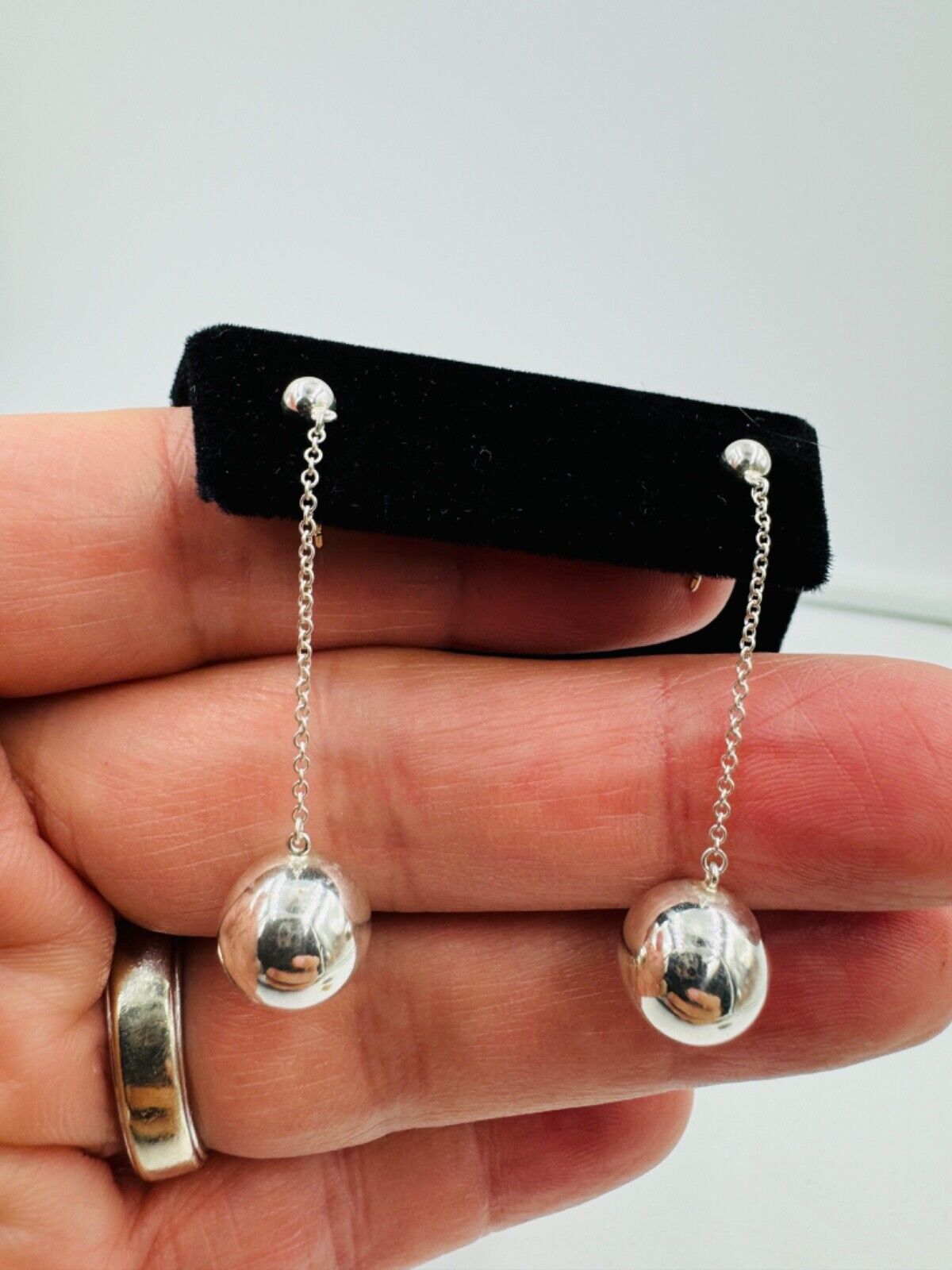 Tiffany & Co. Sterling Silver HardWear Ball Drop Dangle 10mm Earrings Box Pouch