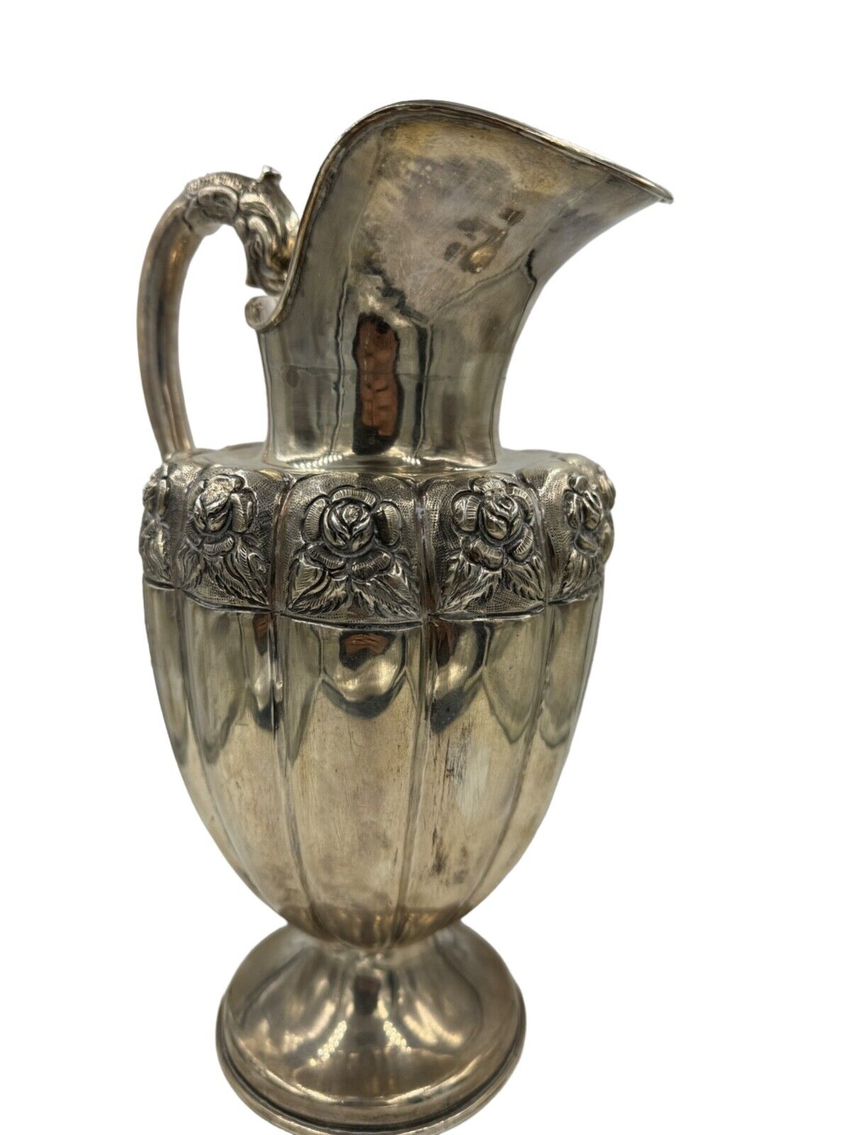 1940's Sterling Silver Water Pitcher From Mexico Fish Handle 11"