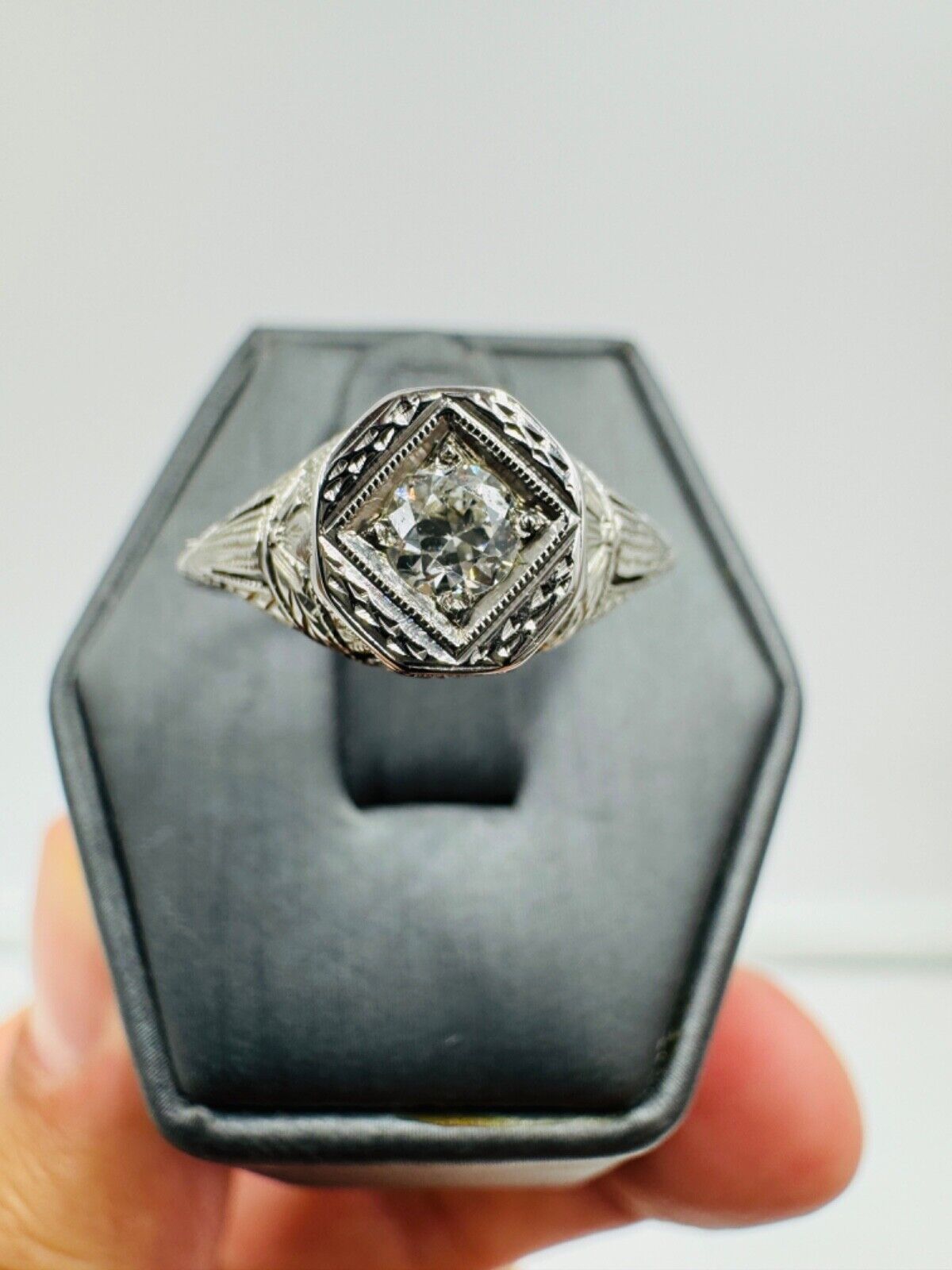 Antique Art Nouveau Belais 18k Gold European Diamond Engagement Ring