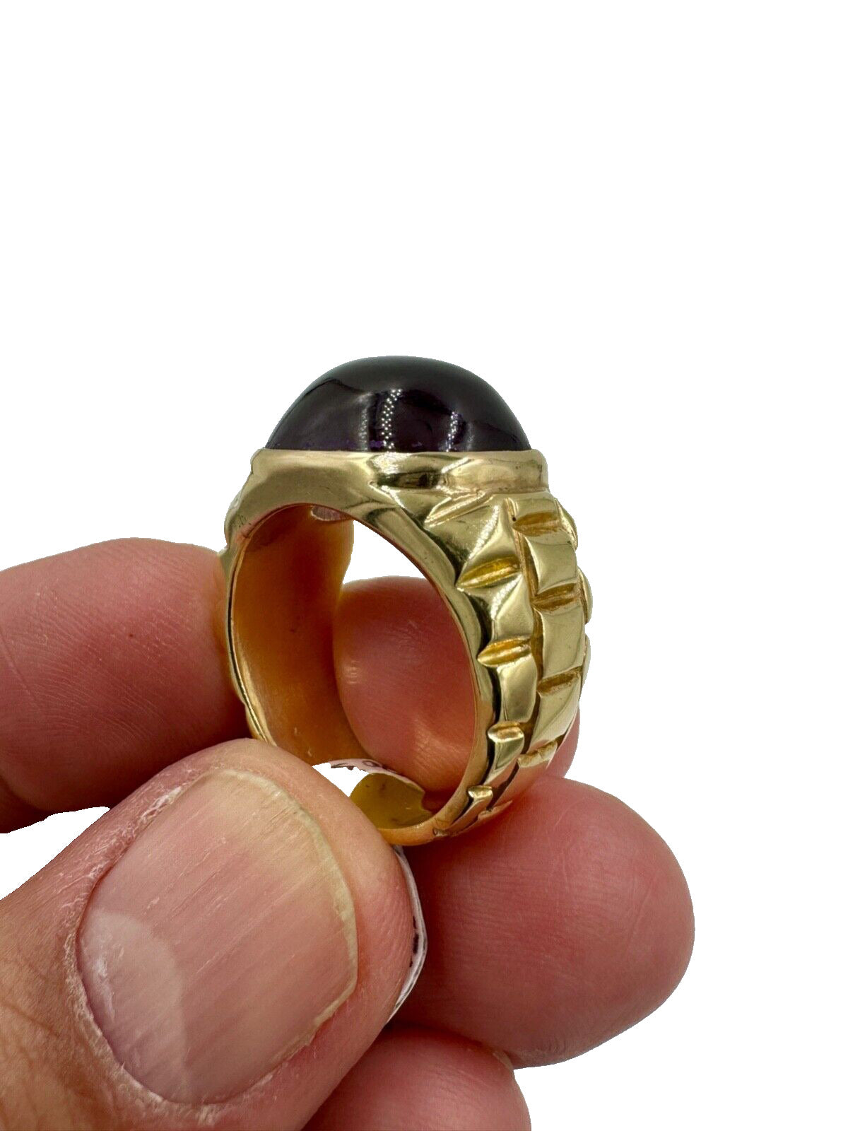Estate Amethyst Cabochon 14k Yellow Gold Ring Chunky
