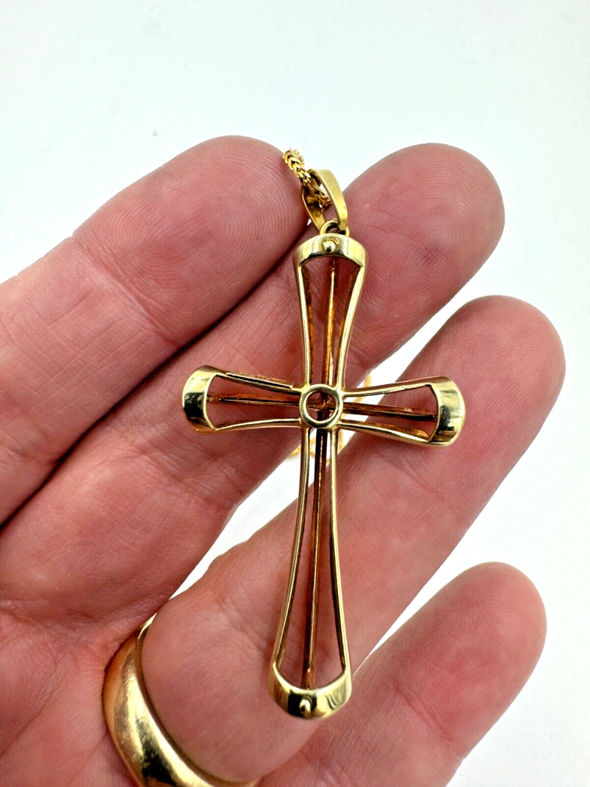 Italian 14k yellow gold Cross Necklace Pendant Signed