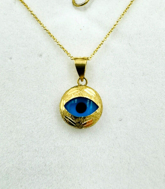 14k yellow Gold Evil Eye Pendant Necklace