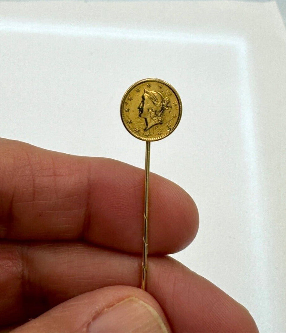 1852 $1 Liberty Head Gold Dollar Stick Pin