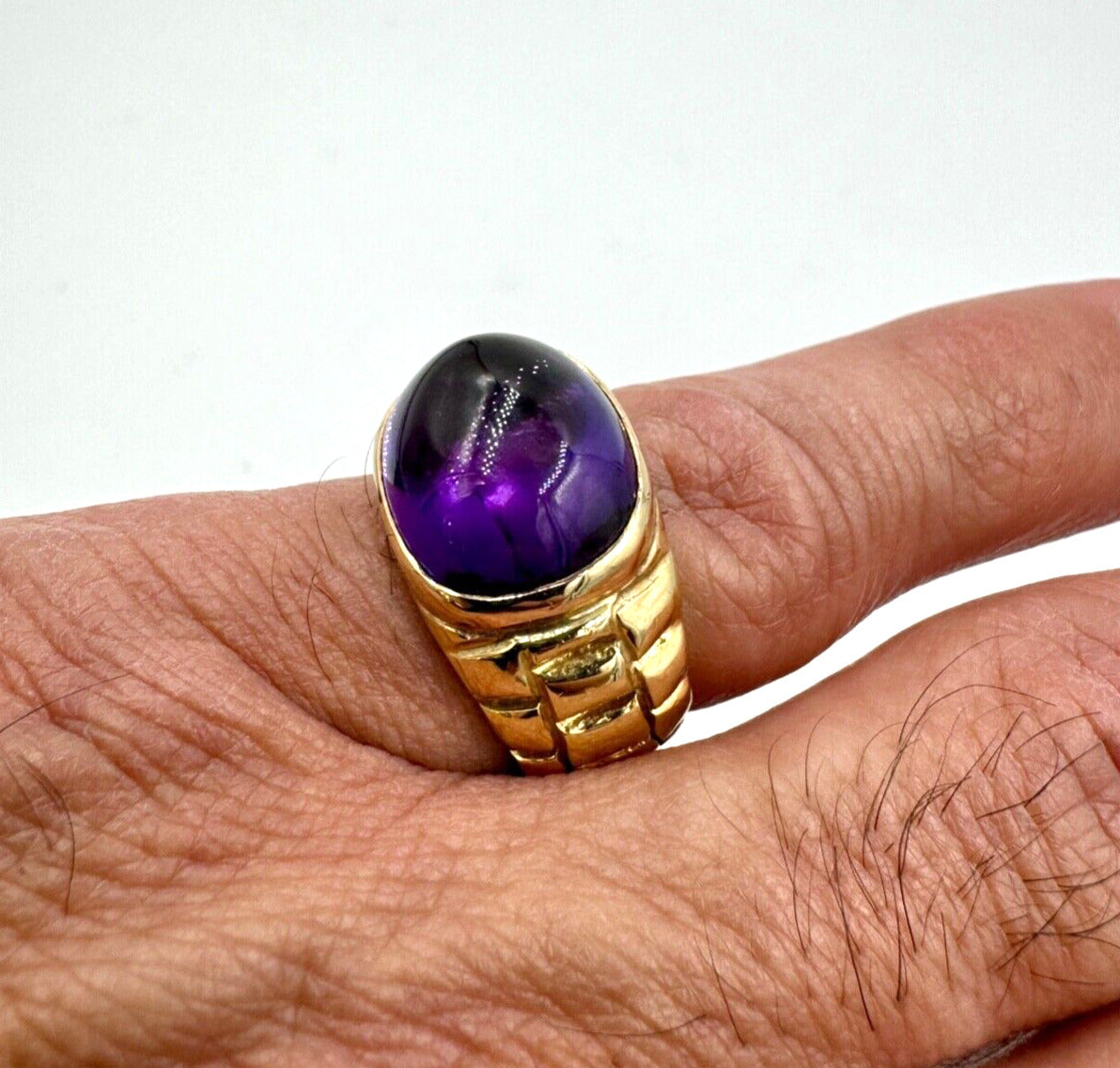 Estate Amethyst Cabochon 14k Yellow Gold Ring Chunky