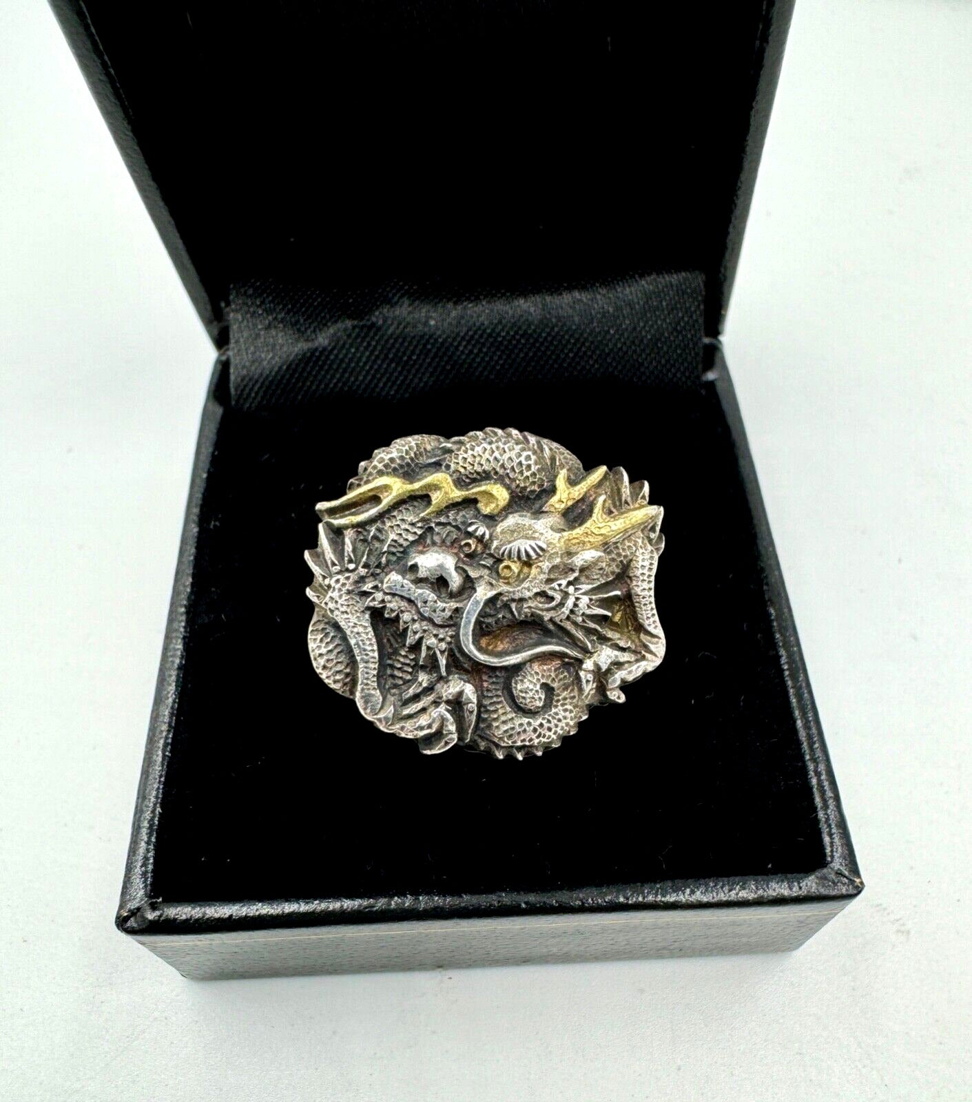 Antique Chinese Dragon Silver Mixed metals Ring