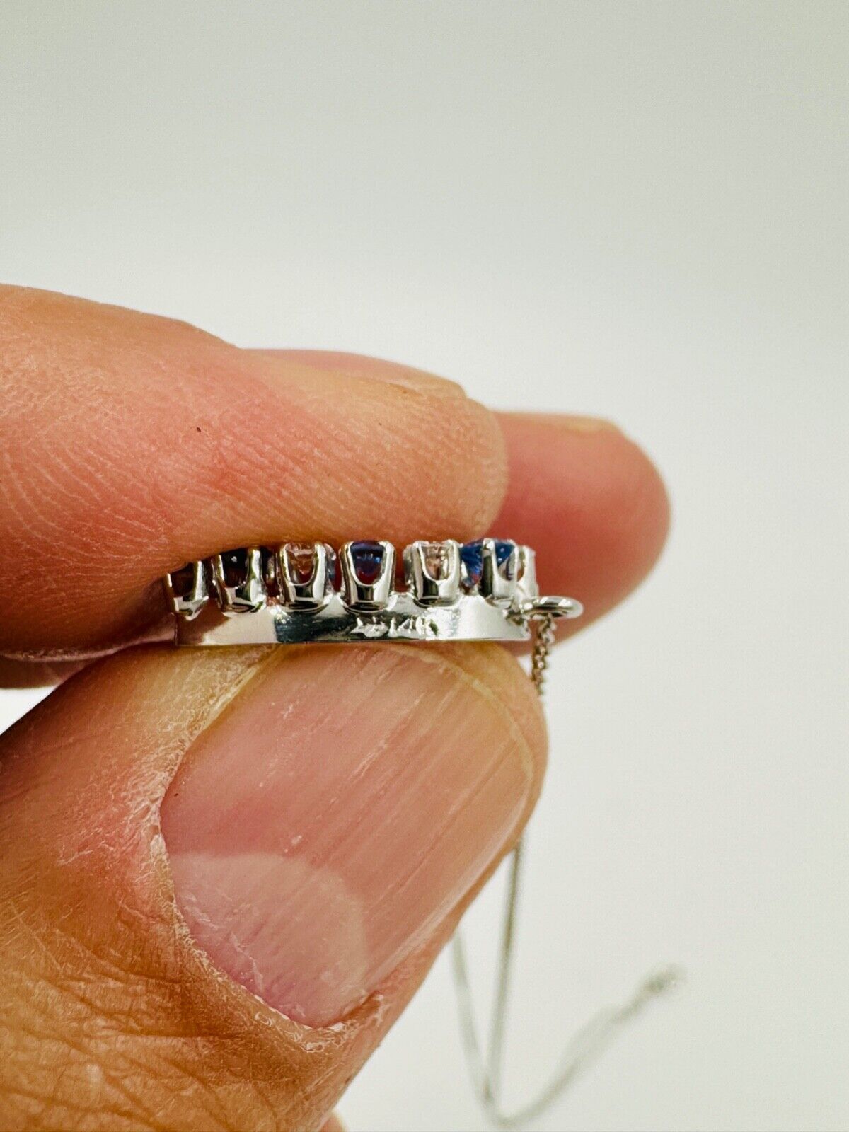 Estate 14k White Gold Diamond and Sapphire Heart Pendant Necklace