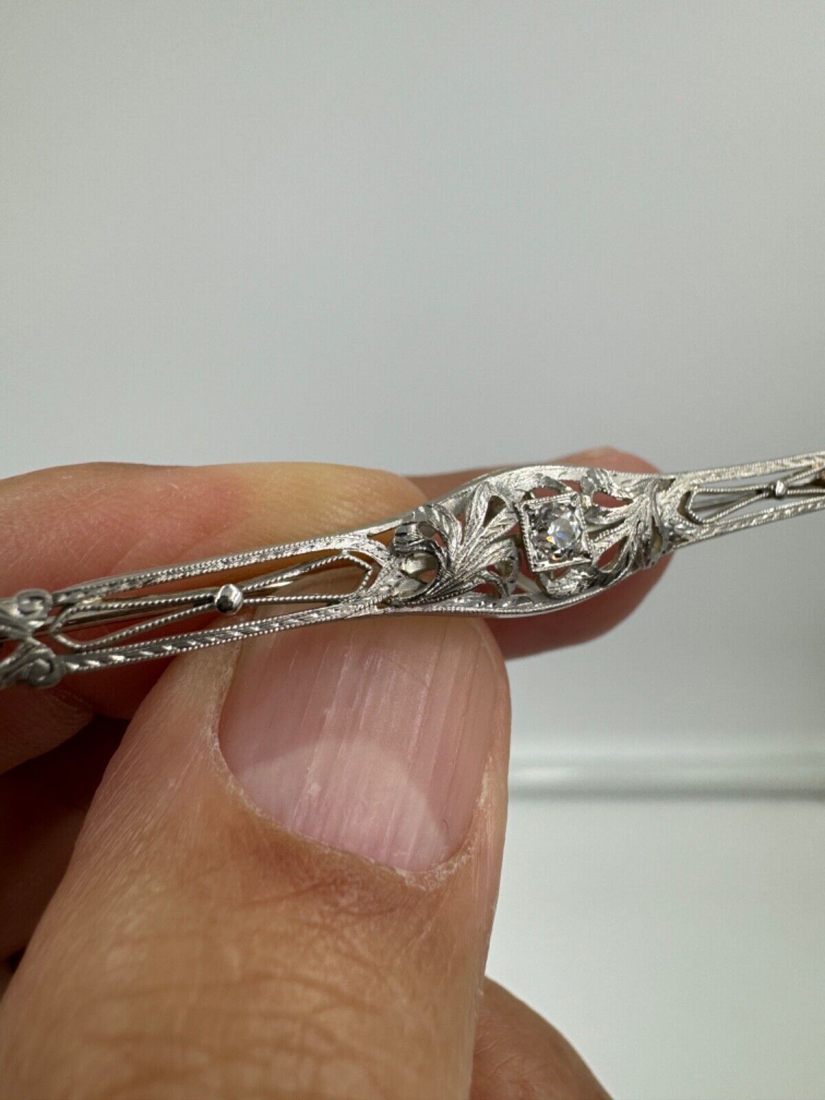 14k white gold Old European Diamond Brooch Pin