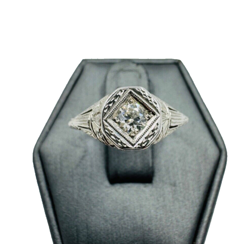 Antique Art Nouveau Belais 18k Gold European Diamond Engagement Ring