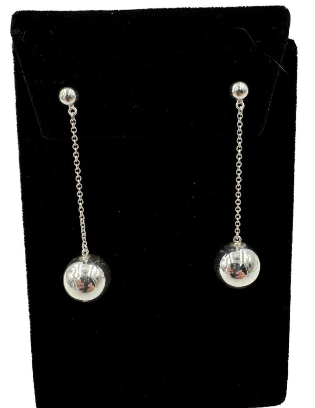 Tiffany & Co. Sterling Silver HardWear Ball Drop Dangle 10mm Earrings Box Pouch