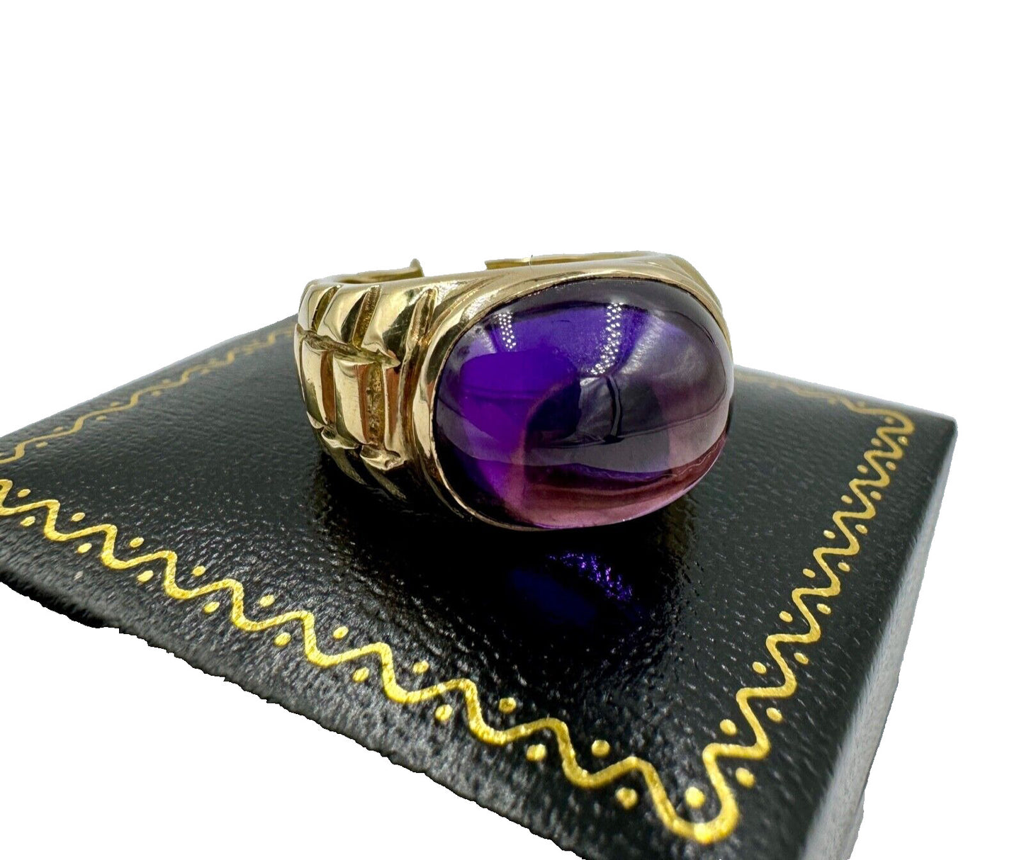 Estate Amethyst Cabochon 14k Yellow Gold Ring Chunky