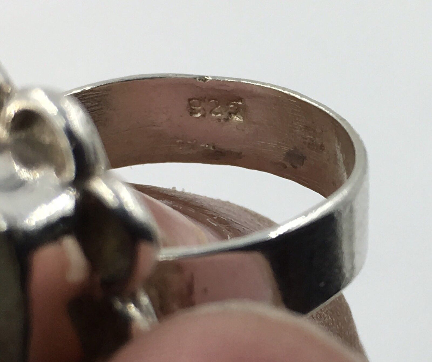 Vintage Sterling Abstract Fluorite Quartz Ring Band Size 6.5