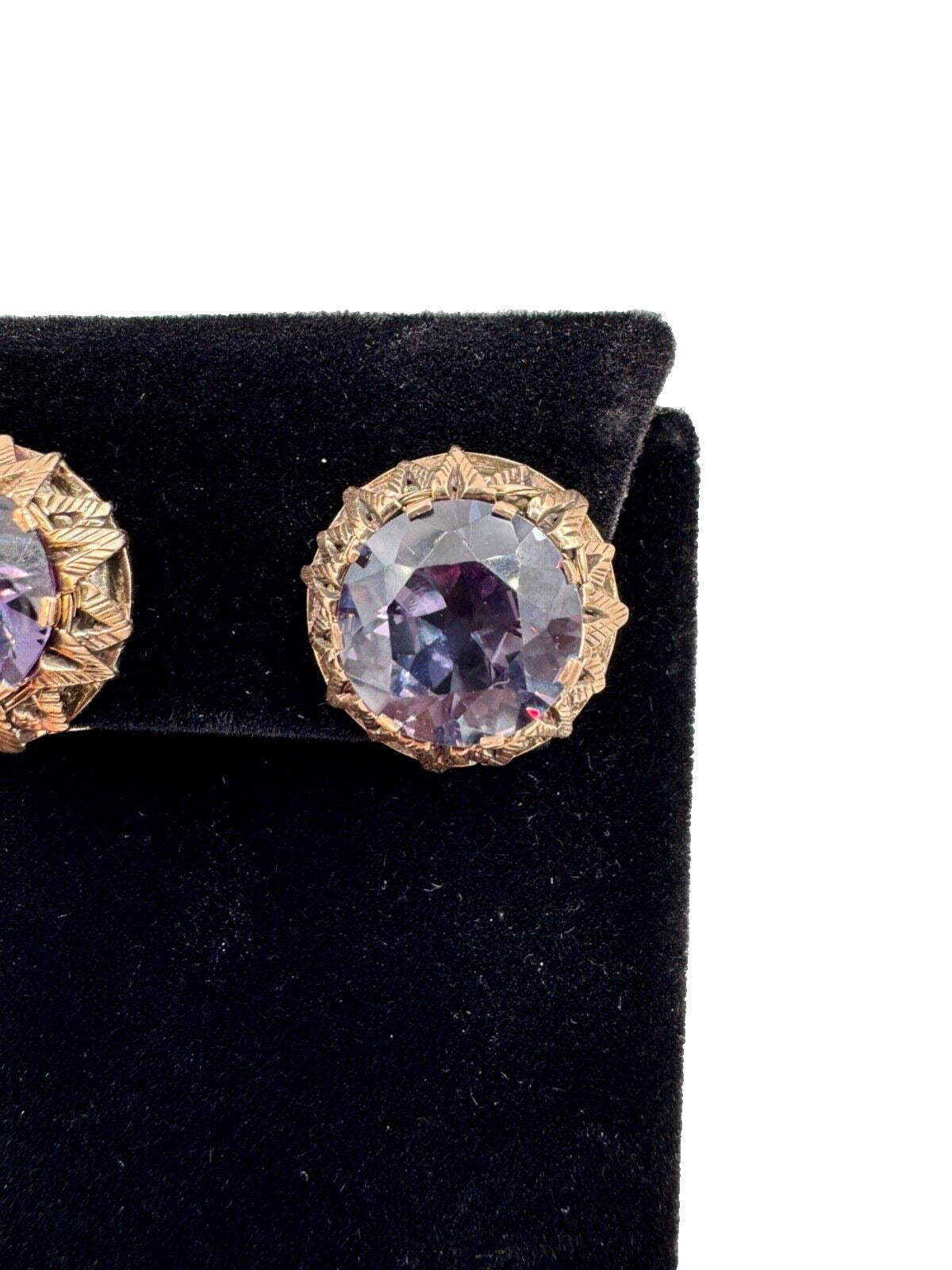 Vintage 9k ct Gold Synthetic Change Sapphire Clip on Earrings Rose Gold