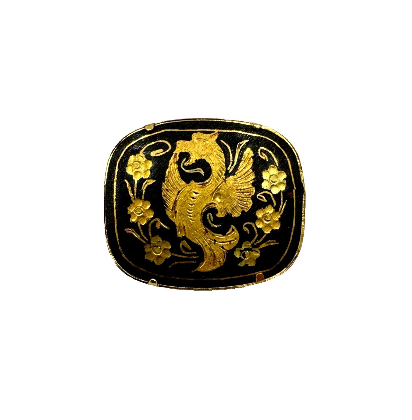 Spanish Toledo Ware Damascene Brooch Pin 24K Carat Gold Embedded Dragon Griffin