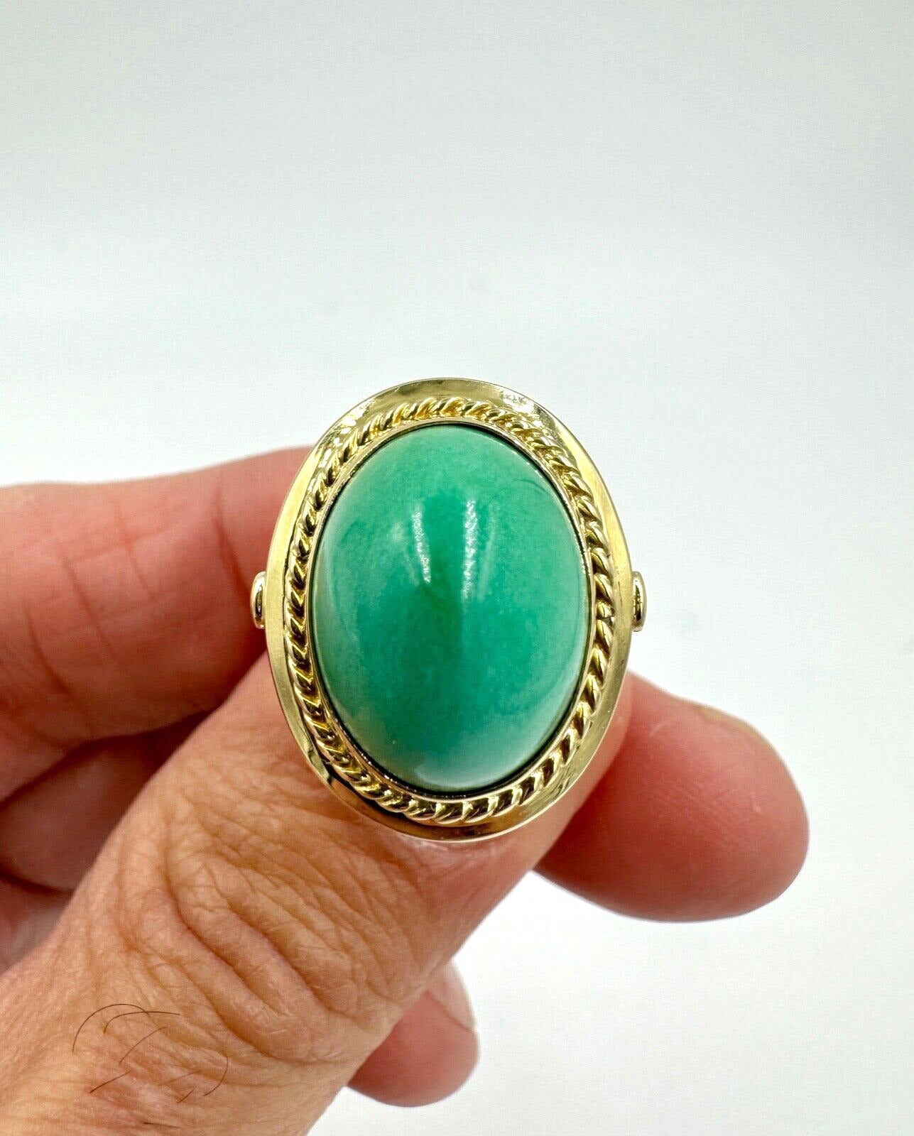 Vintage 14k Gold Turquoise Cabochon Ring signed size 9.75