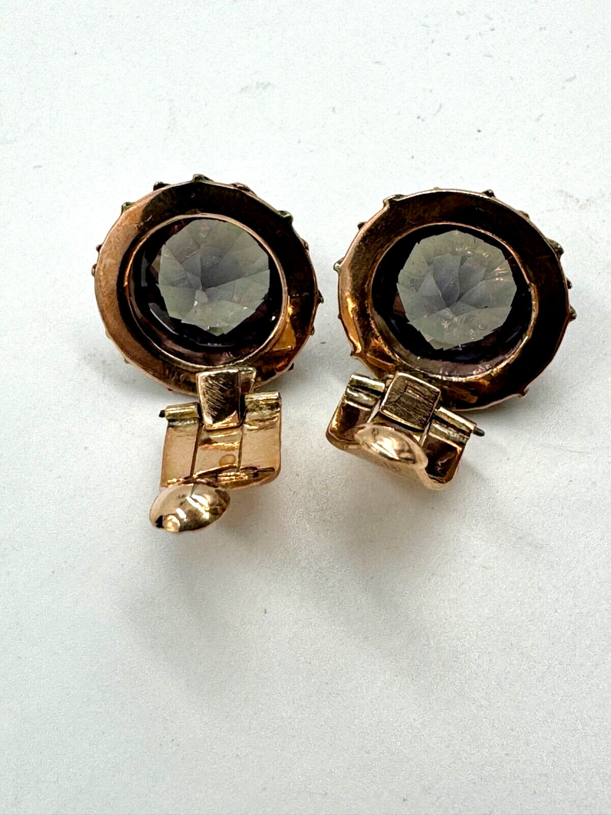 Vintage 9k ct Gold Synthetic Change Sapphire Clip on Earrings Rose Gold